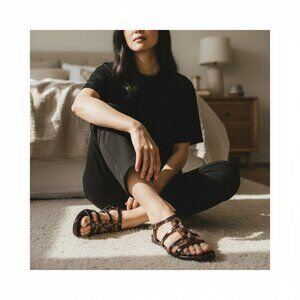 Stuart Weitzman Strap Sandals Tortoise Shell Patent Leather US 7M